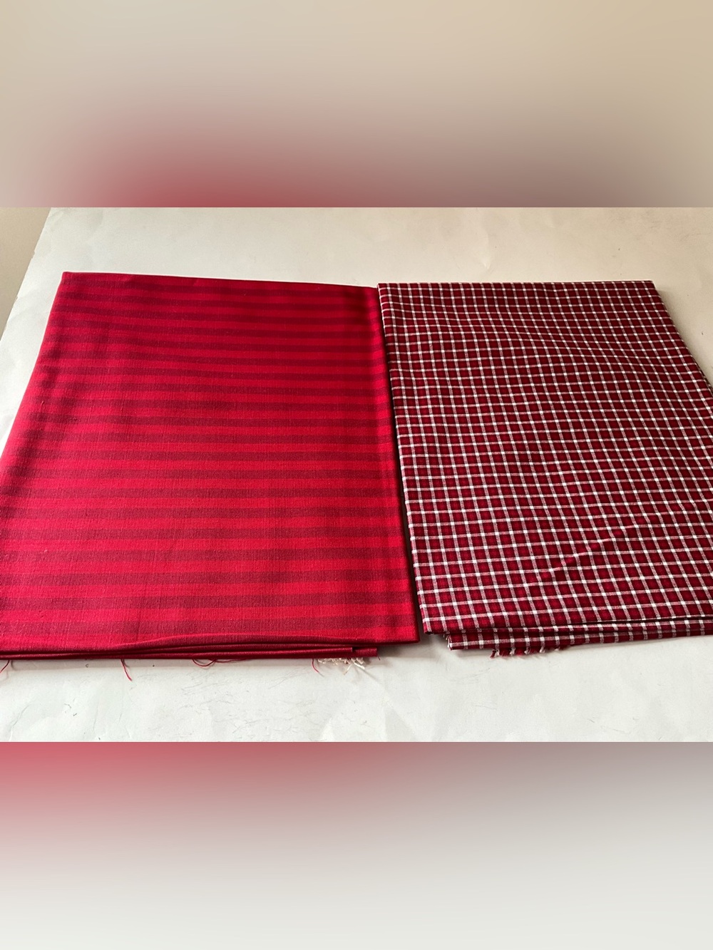 Quilting Sewing Crafts Fabric Lot  Holiday Red White Striped Gingham Check Cot.